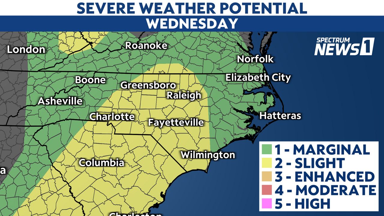 Severe storms possible in North Carolina on Wednesday